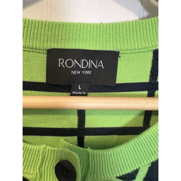 Rondina NY Knit Cardigan Size Large Green Blue Long Sleeve Crew Neck Button Up - Picture 6 of 10
